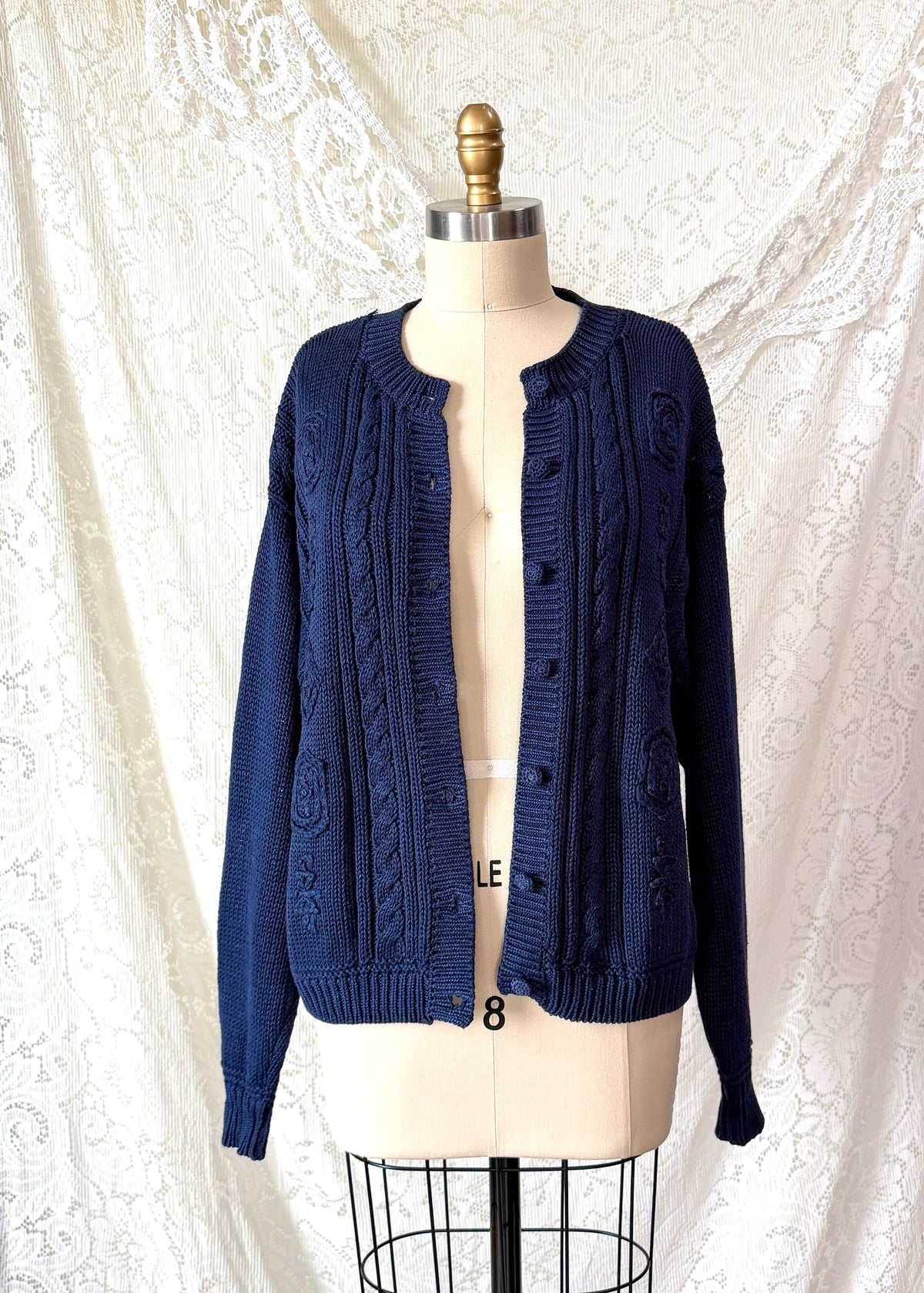 Vintage 90s American Eagle For Her Navy Embroidered Cardigan Sweater (M)