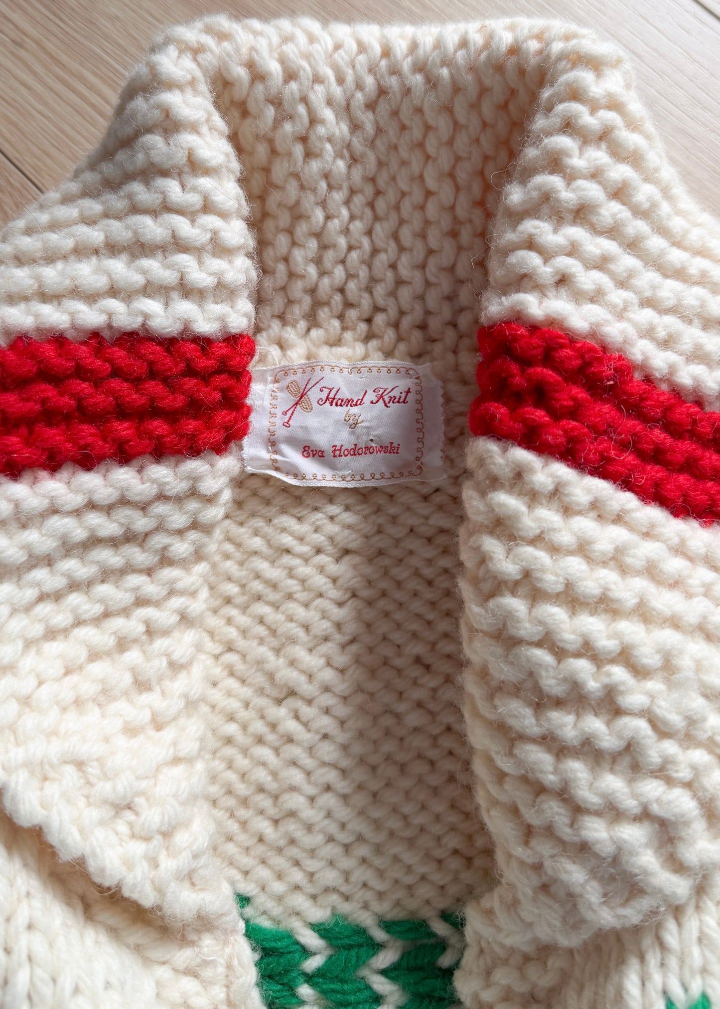 Vintage 60s Hand Knit One Of A Kind Cowichan Cream Ski Theme Alpine Sweater