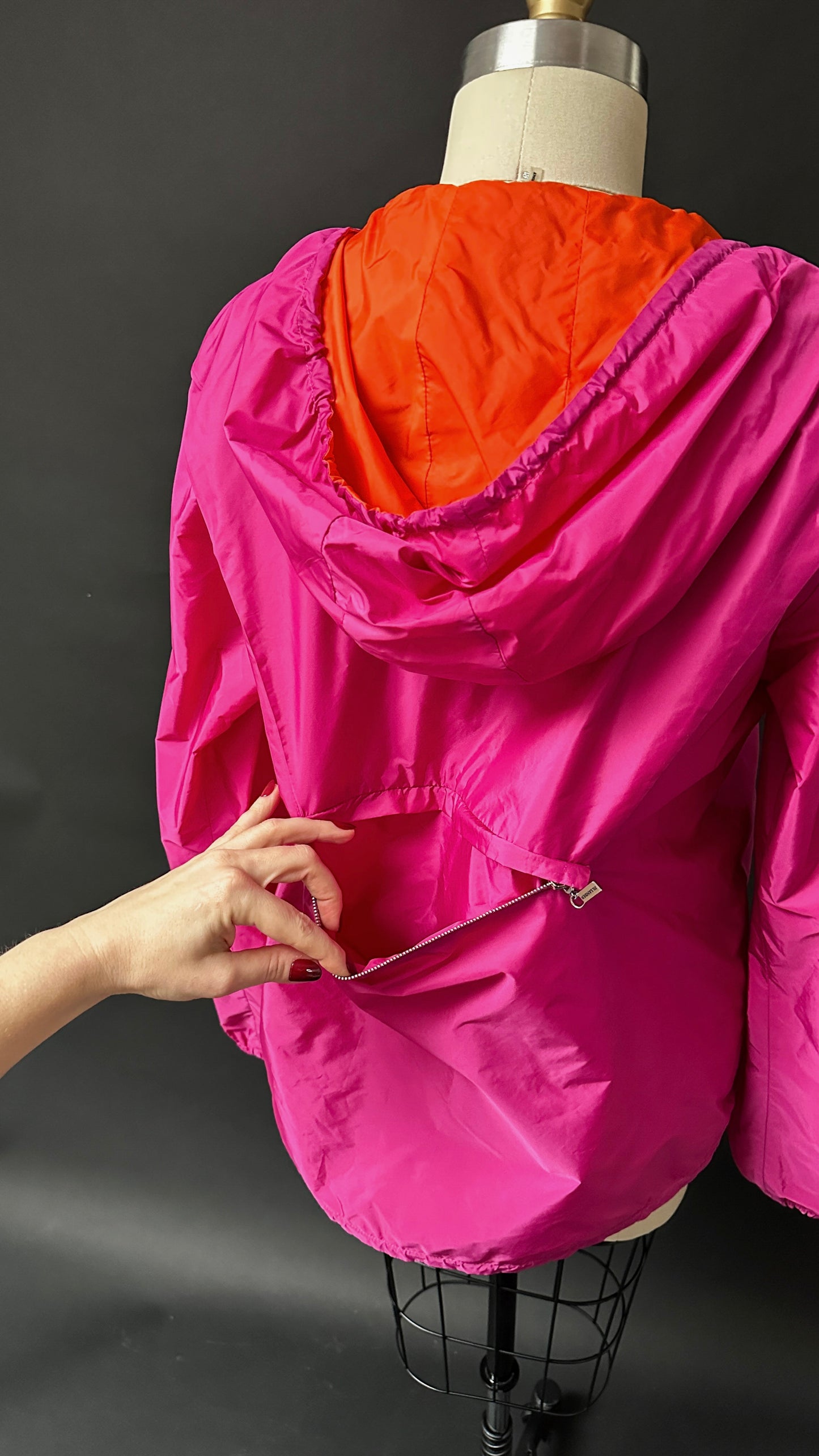 Jil Sander Magenta and Orange Reversible Hooded Wind Breaker Nylon Jacket