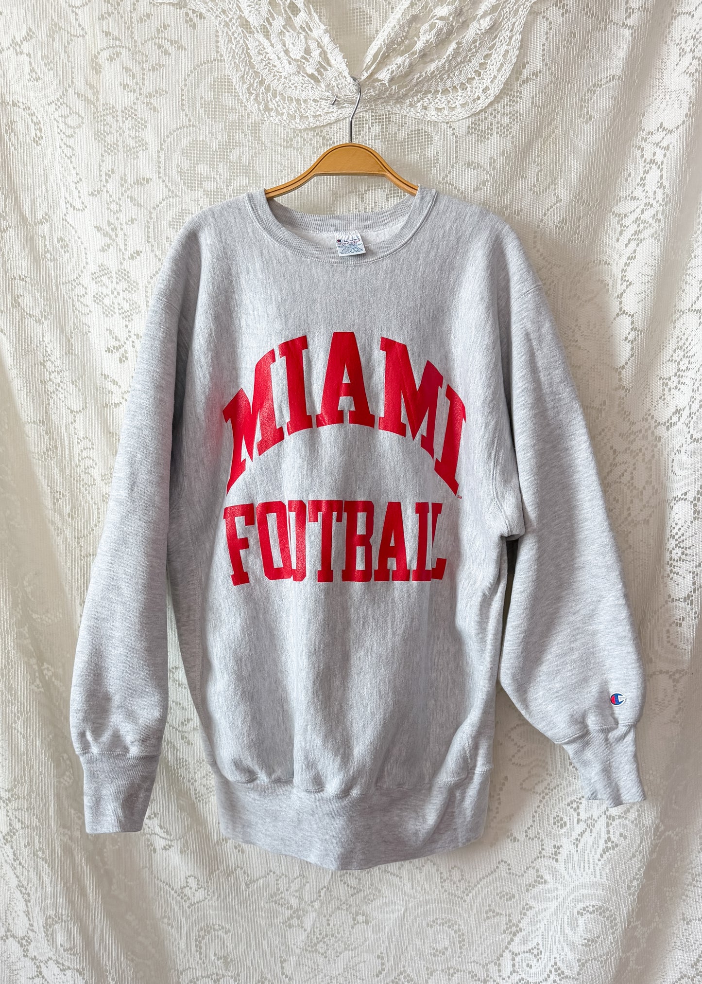 Vintage 90s Champion Reverse Weave Miami Football Sweatshirt Gray XXL USA