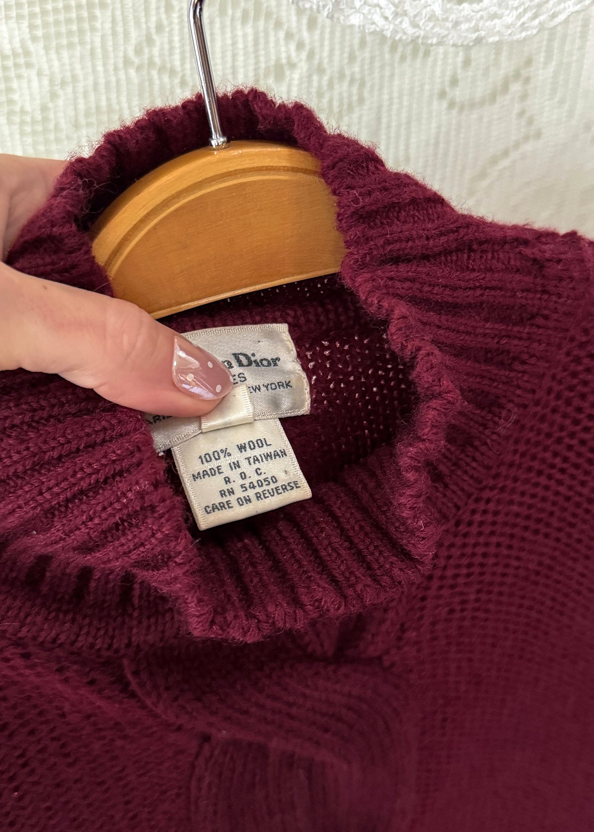 Vintage 80s Christian Dior Separates Burgundy Wool Cable Knit Turtleneck