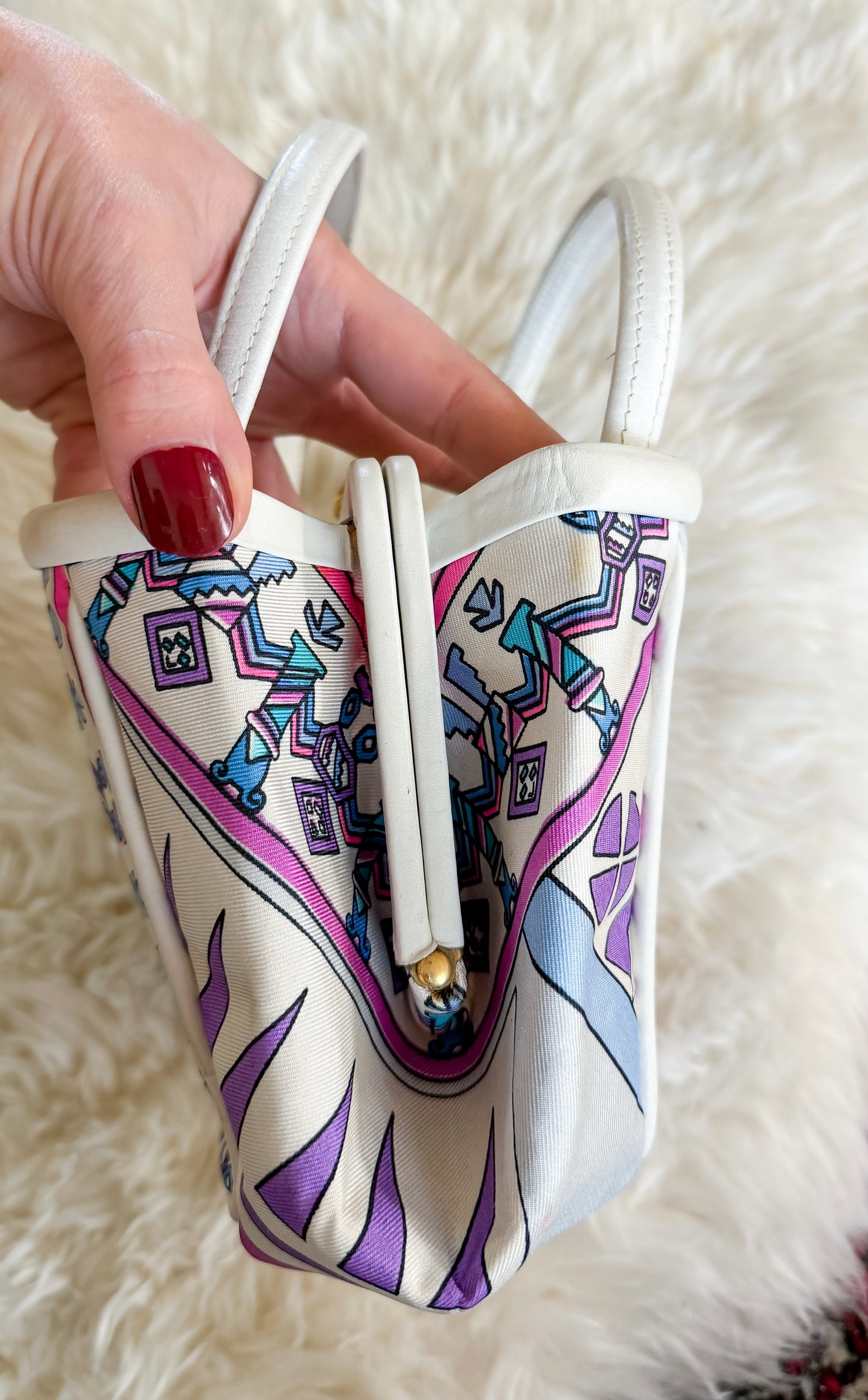 Emilio Pucci by Jana 1960s RARE Abstract Silk and Leather Top Handle Purse