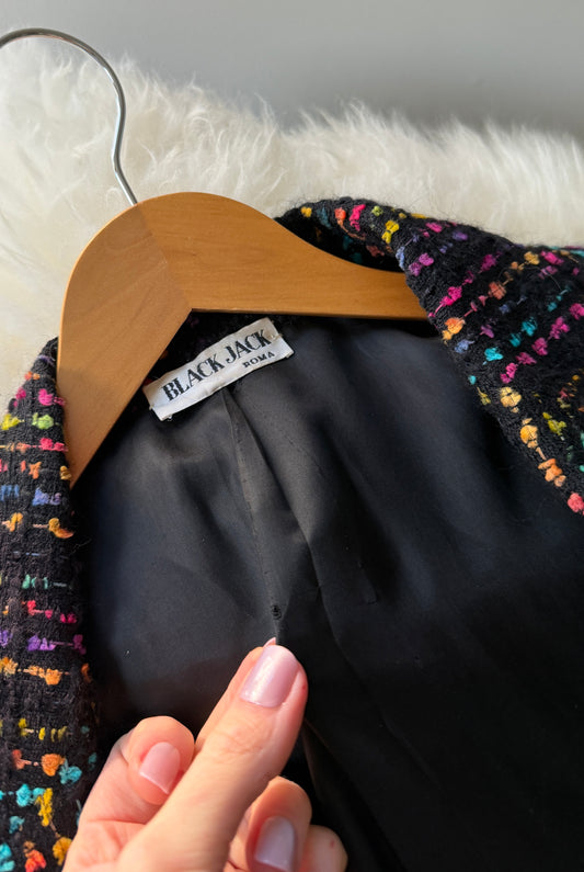 Vintage 80s Black Multi Color Woven Blazer (M)