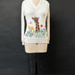 Vintage 60s/70s Cyn Les Shirlee Cream Giraffe Embroidered Knit Top (S)