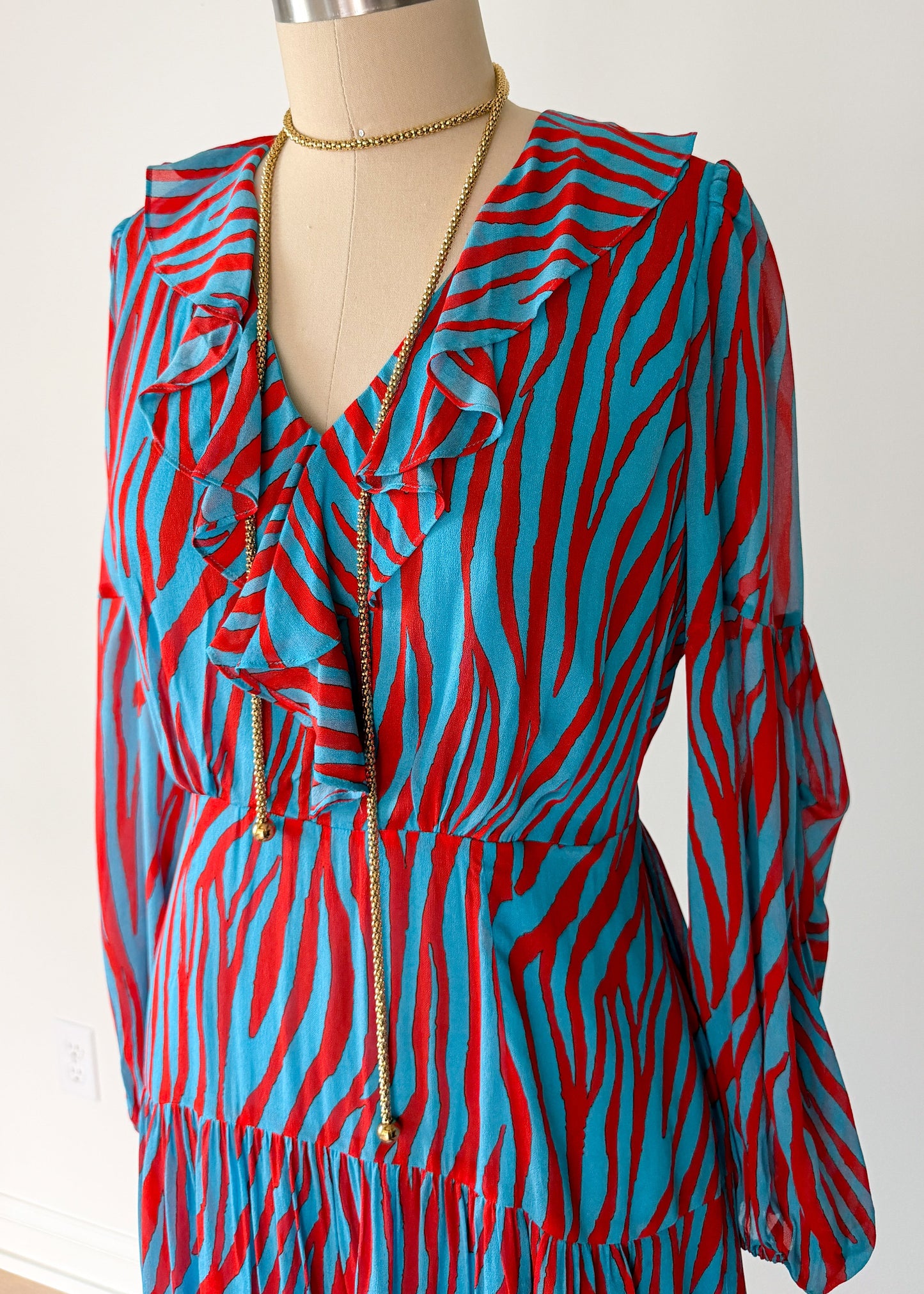 NEW Diane von Furstenberg Jaxon Blue and Red Midi Dress (M)