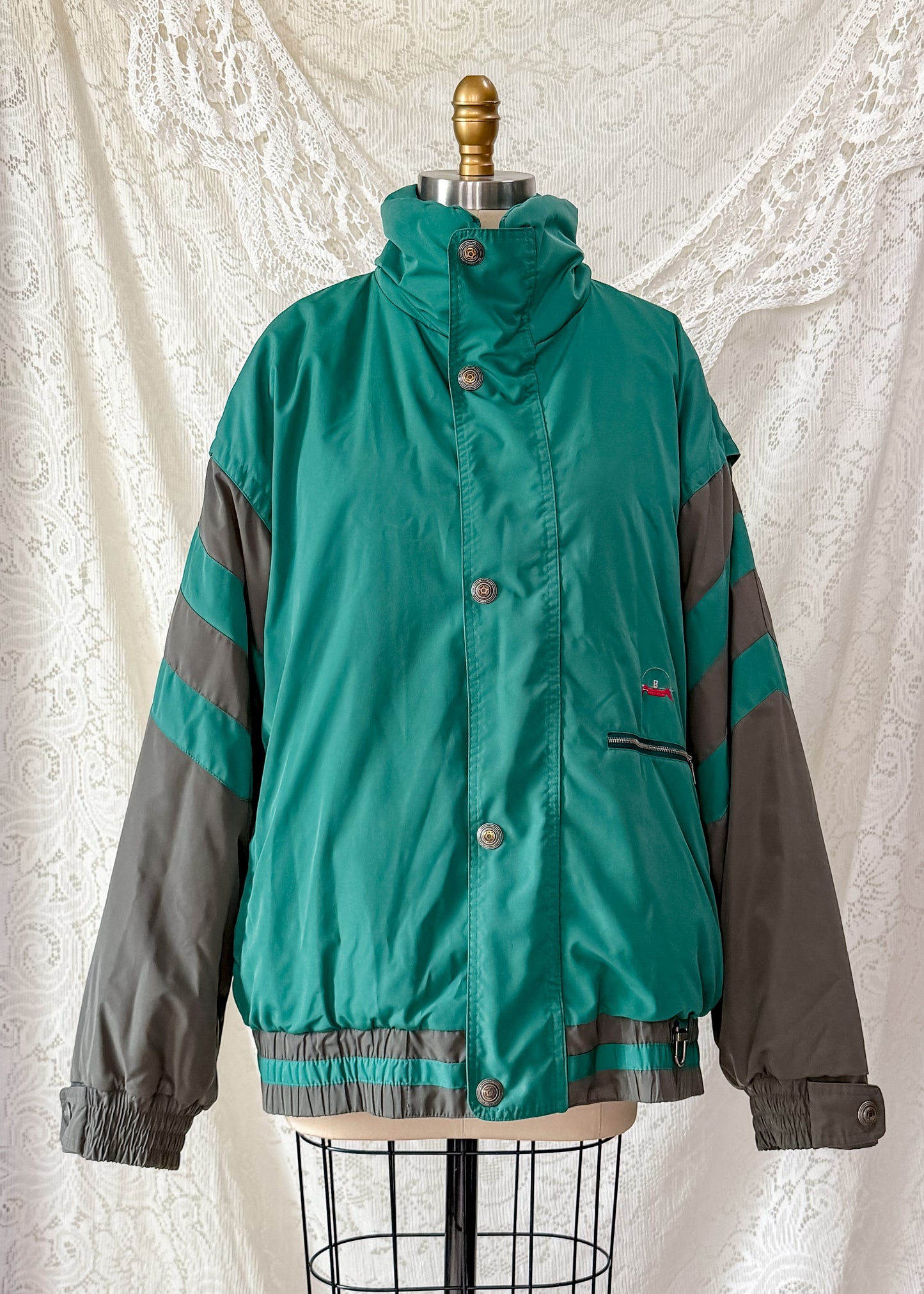 Vintage 80s Bogner Teal Gray Winter Ski Jacket (XL)