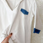 1940s White Nautical Sailor Blouse with Chambray Trim