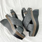 Marni Gray Wool Felt Cross Front Square Toe Sculptural Wedges (39 or 8.5)