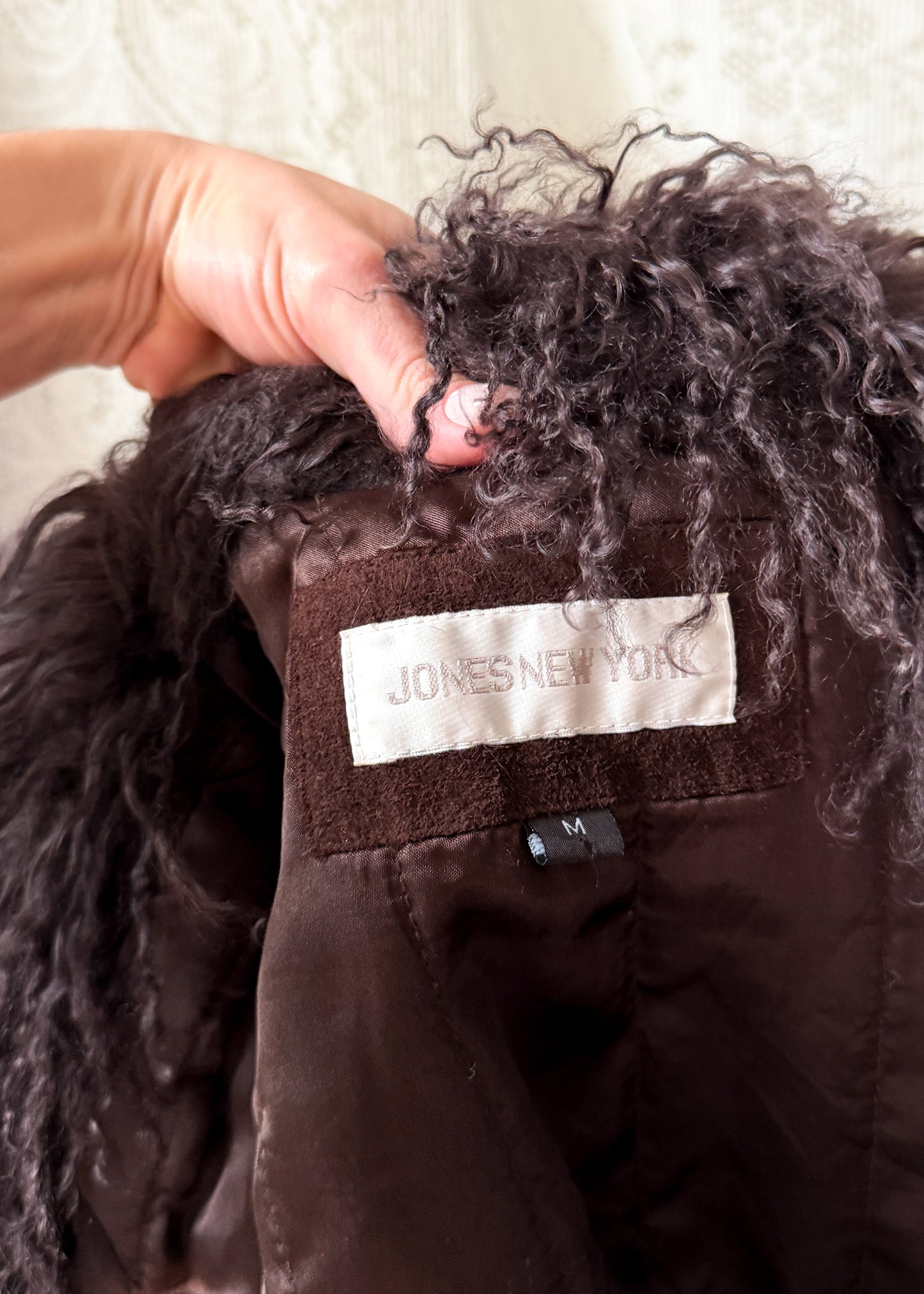 Vintage Chocolate Brown Suede Leather & Mongolian Lamb Fur Collar Penny Lane Coat (M)