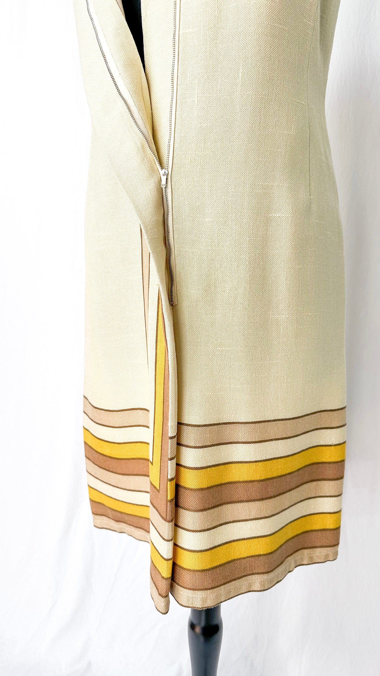 Vintage 1960’s Cream Striped Zipped Front Dress (8)