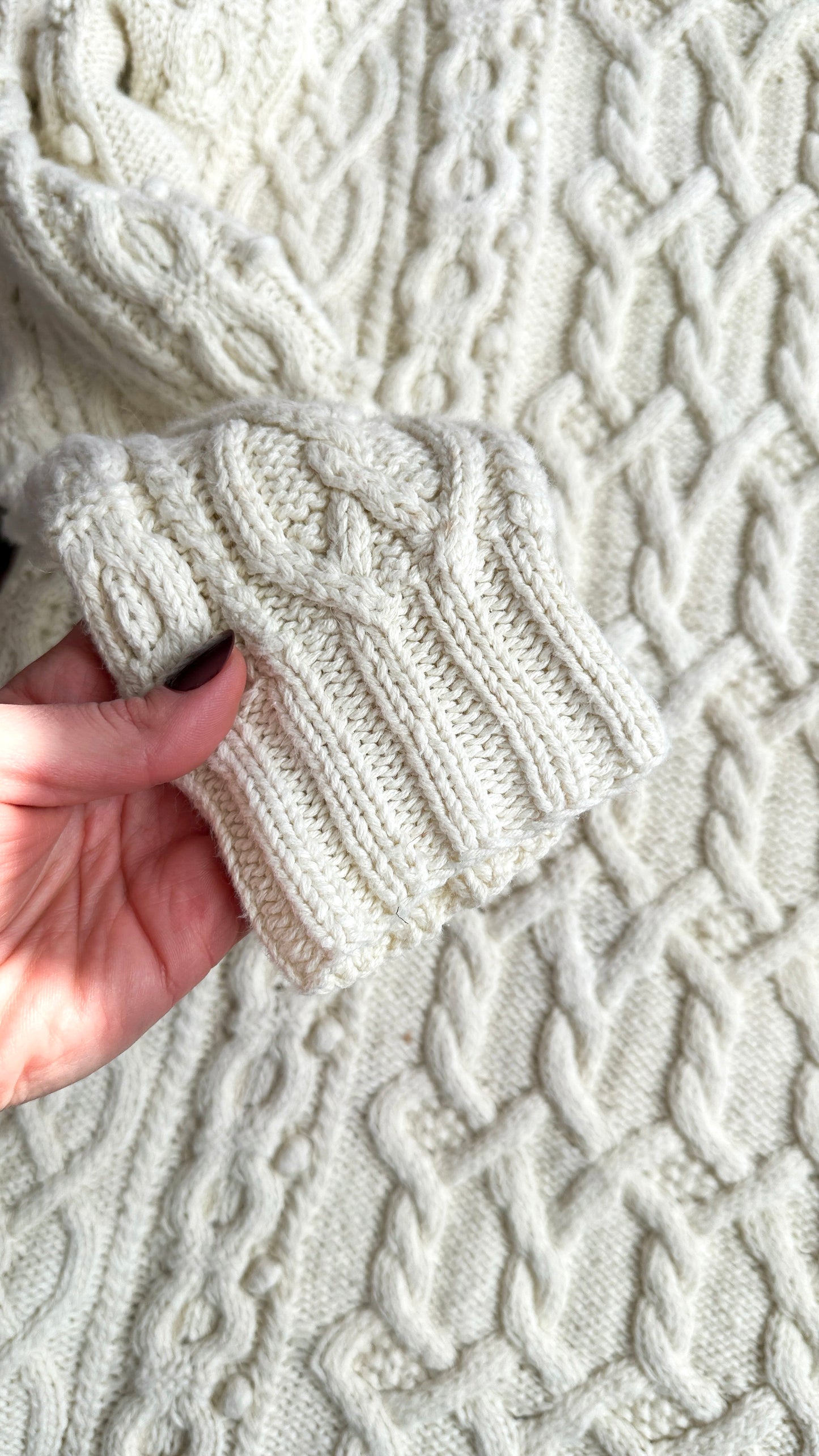 Yarnworks Handknit Cozy Cream Heavy Knit Roll Neck Sweater (M)