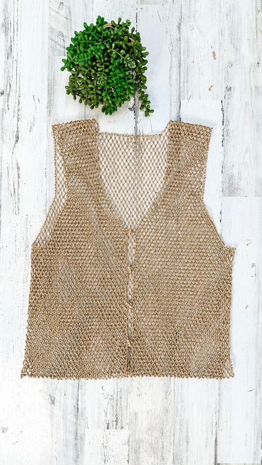 Vintage Wood Bead Vest (one size)