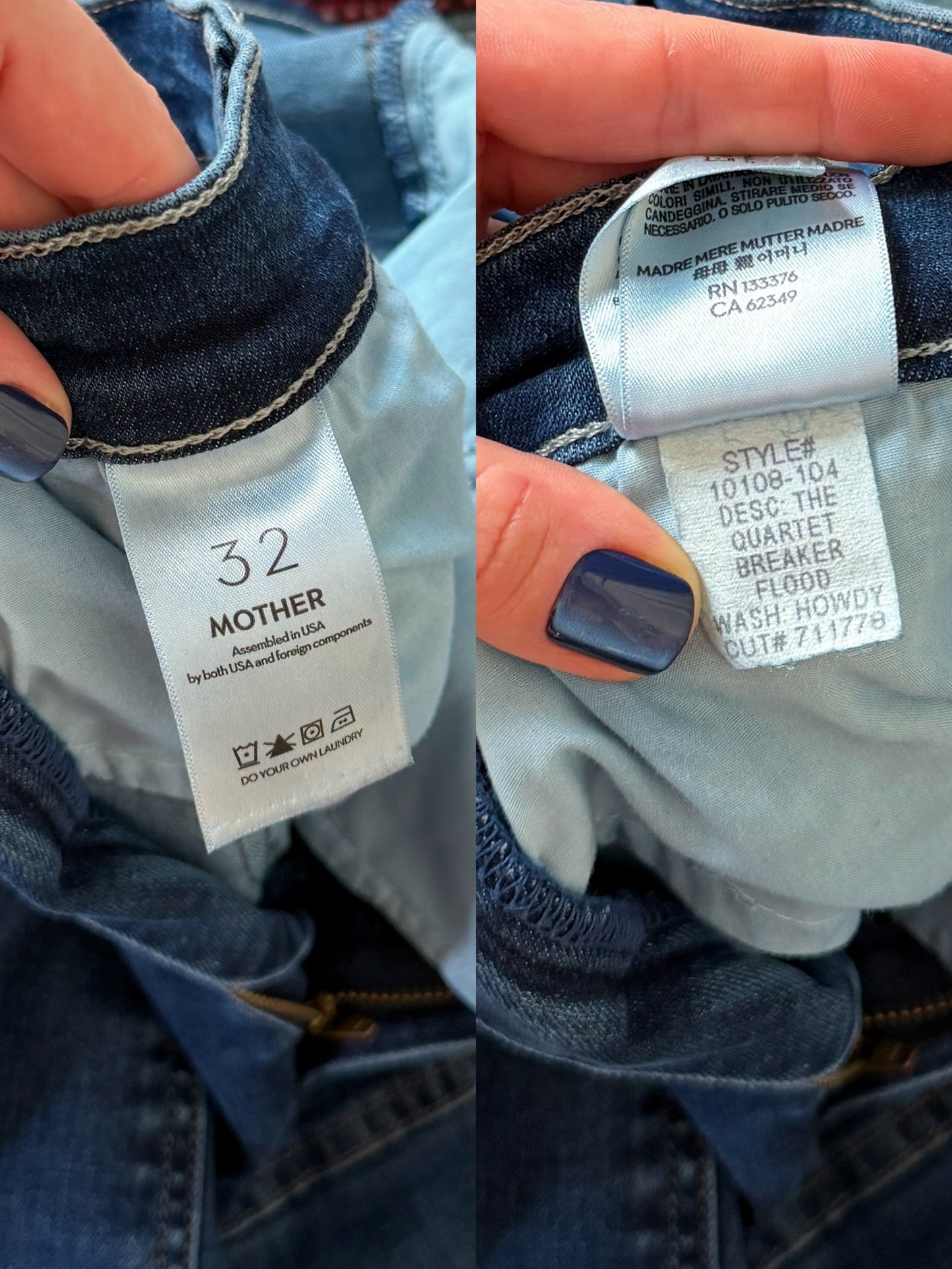 Mother The Quarter Breaker Flood Denim Jeans in Dark Wash Howdy (32)