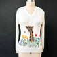 Vintage 60s/70s Cyn Les Shirlee Cream Giraffe Embroidered Knit Top (S)