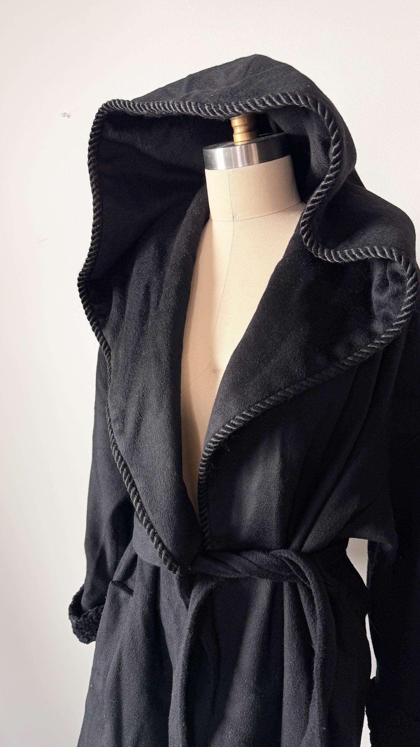 Vintage 80s Lorovi Black Wool Cloak Tie Front Coat (S/M)