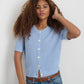 Alex Mill Elle Short Sleeve Knit Cardigan Sweater in Hydranga Blue (XL)