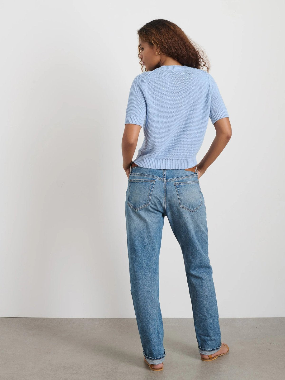 Alex Mill Elle Short Sleeve Knit Cardigan Sweater in Hydranga Blue (XL)