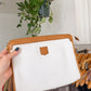 Vintage 80s Celine White & Brown Leather Pouch Clutch Purse