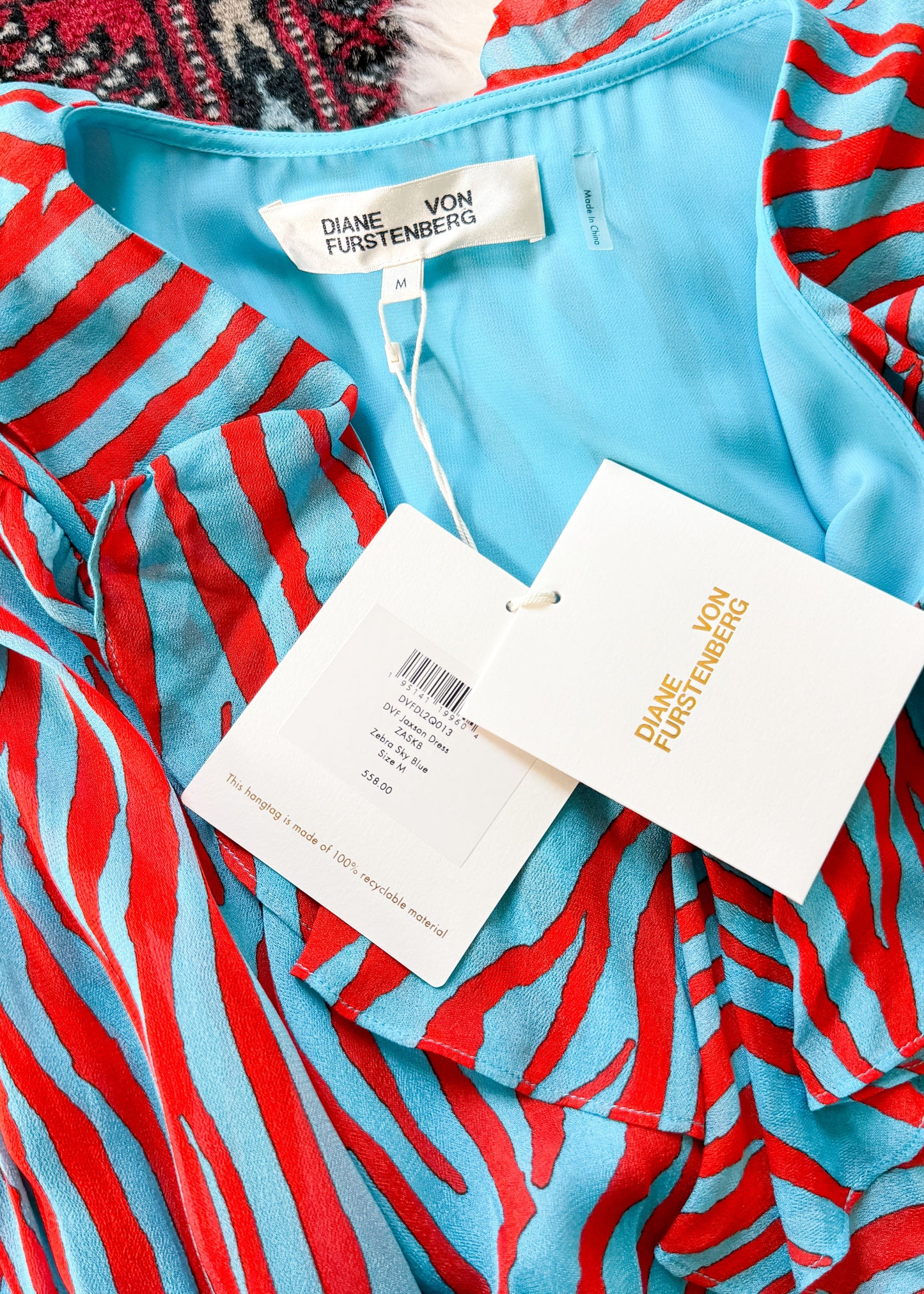 NEW Diane von Furstenberg Jaxon Blue and Red Midi Dress (M)