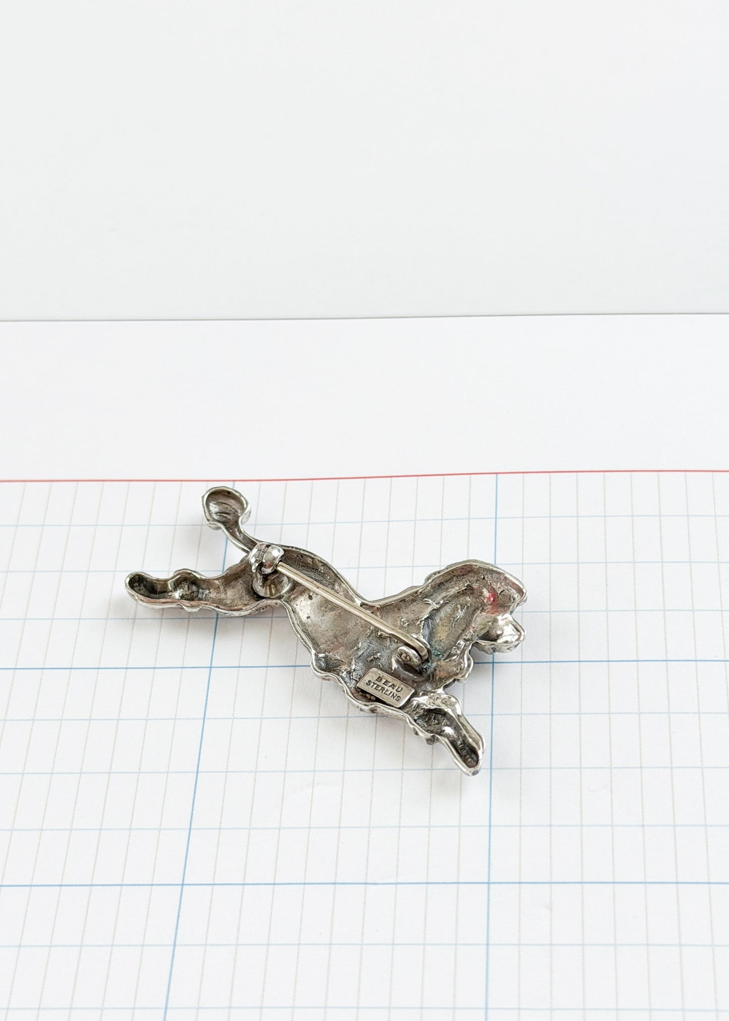 Vintage Beau Sterling Silver Standard Poodle Dog Brooch  Mid-Century Animal Pin