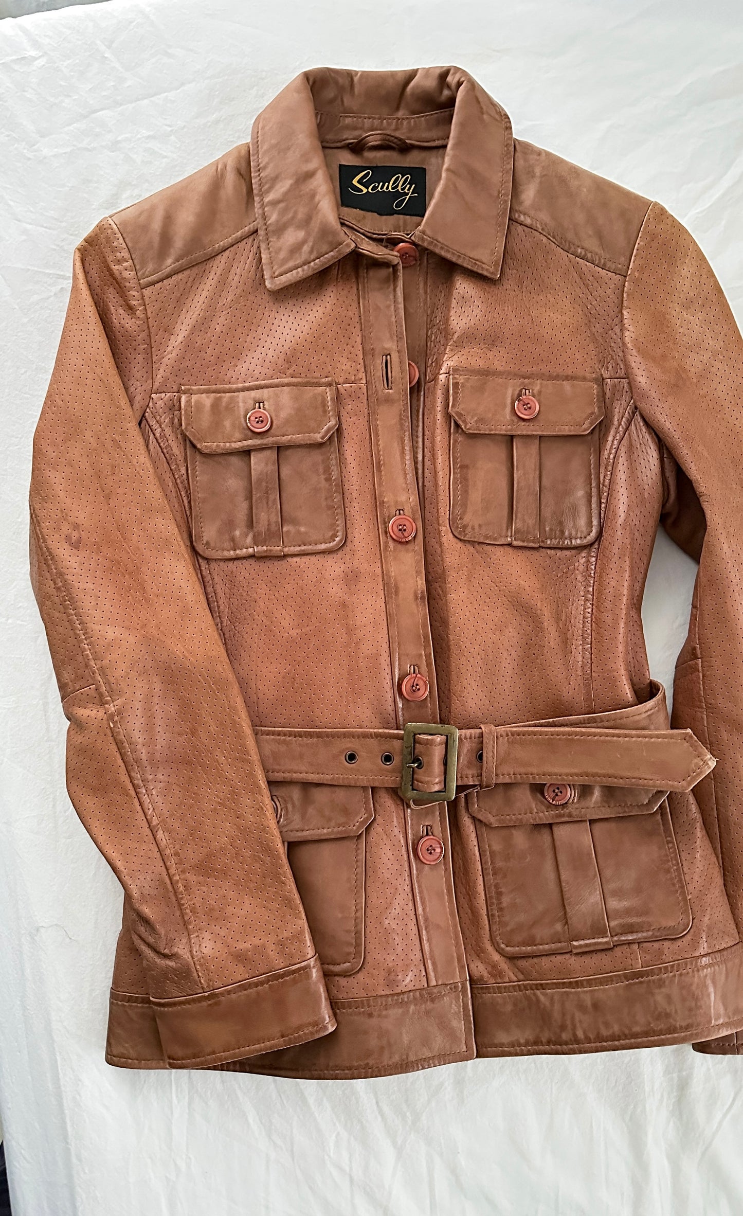 Vintage Scully Light Brown Belted Leather Jacket (S)