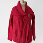 Aran Carraig Donn Irish Cranberry Red 100% Merino Wool Button Knit Sweater