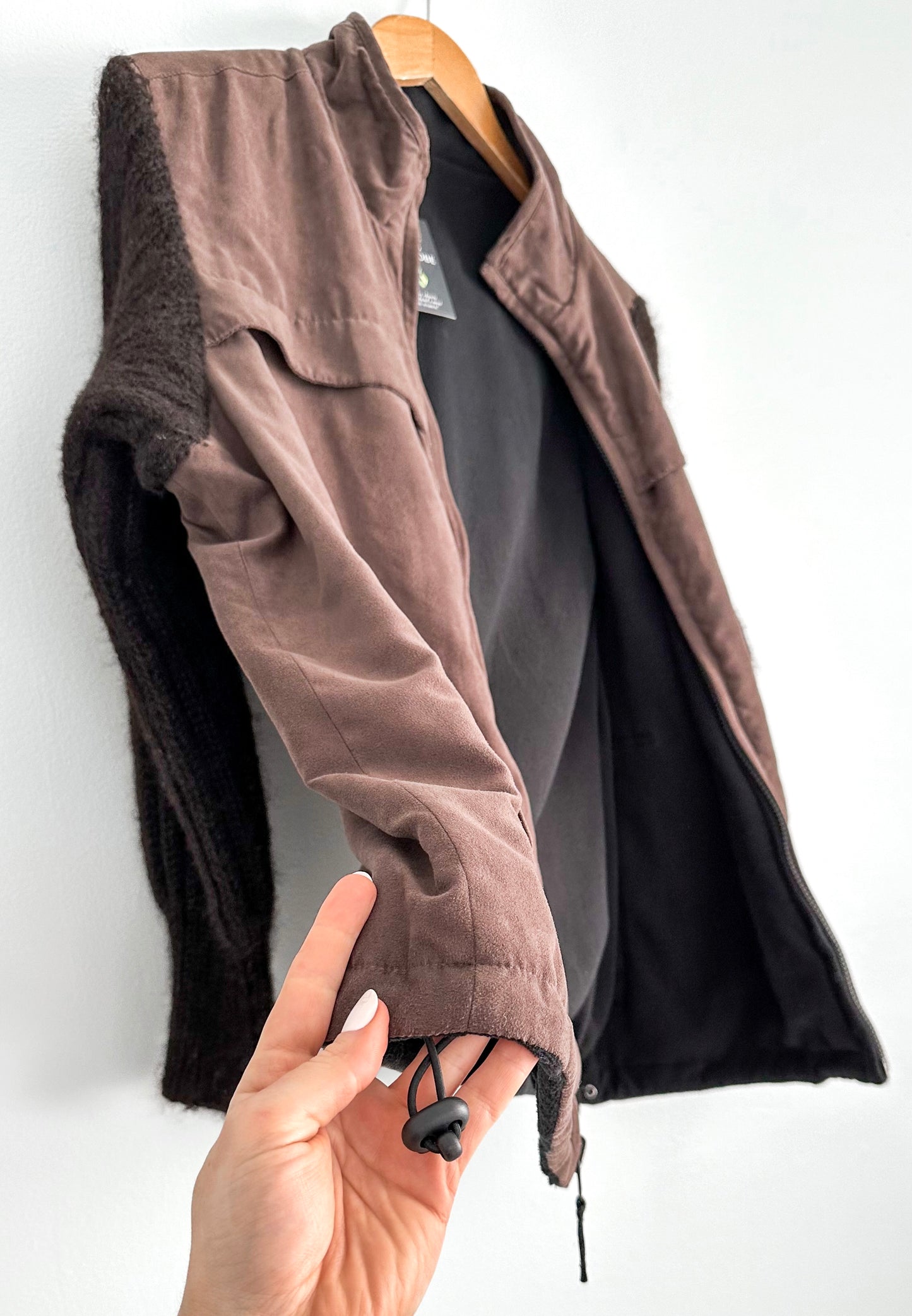 Vintage Weatherproof Chocolate Brown Knit Sleeve Contrast Jacket (M)