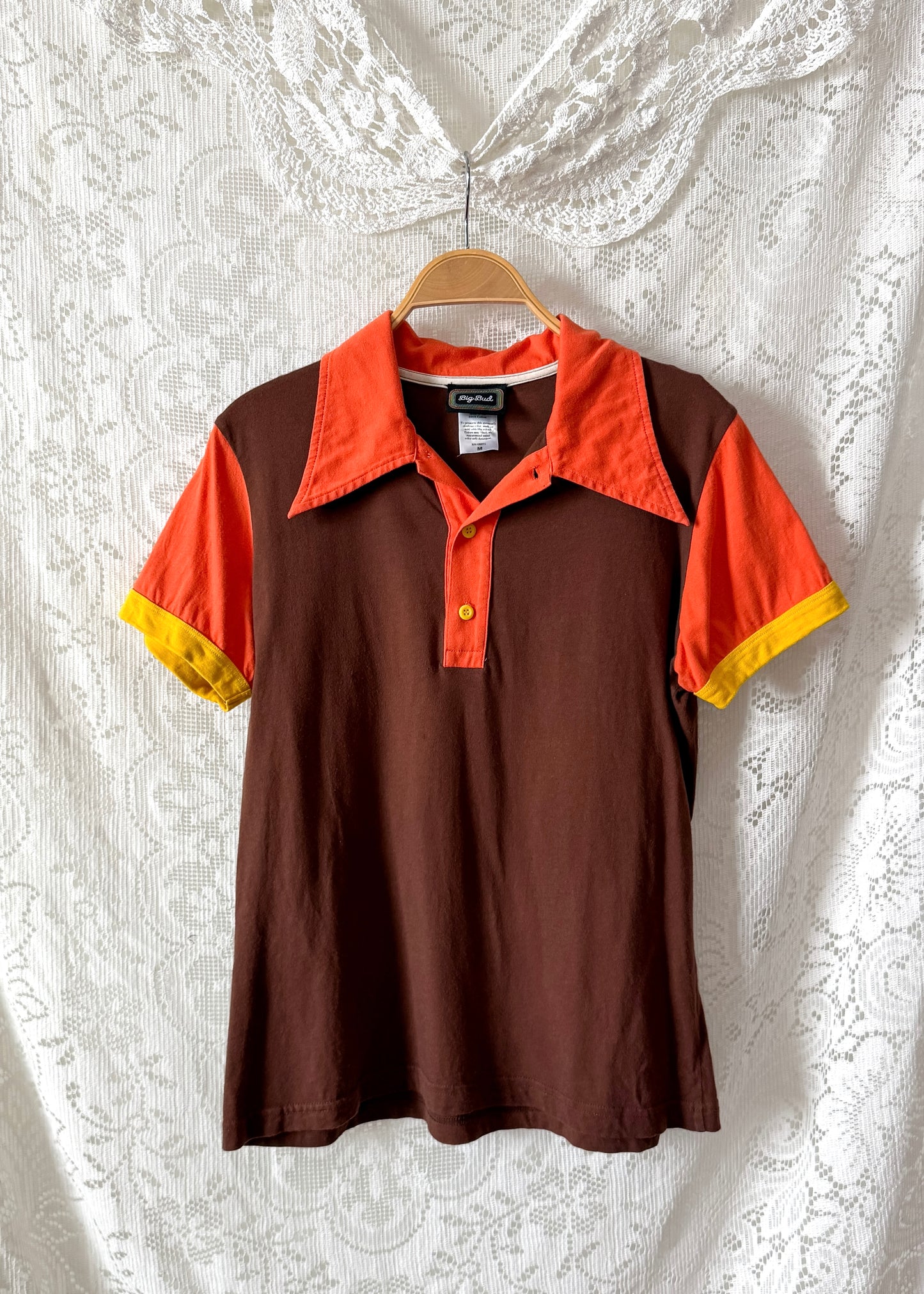 Big Bud Press Peanut Butter Cup Brown Orange Yellow Colorblock Polo Top (M)