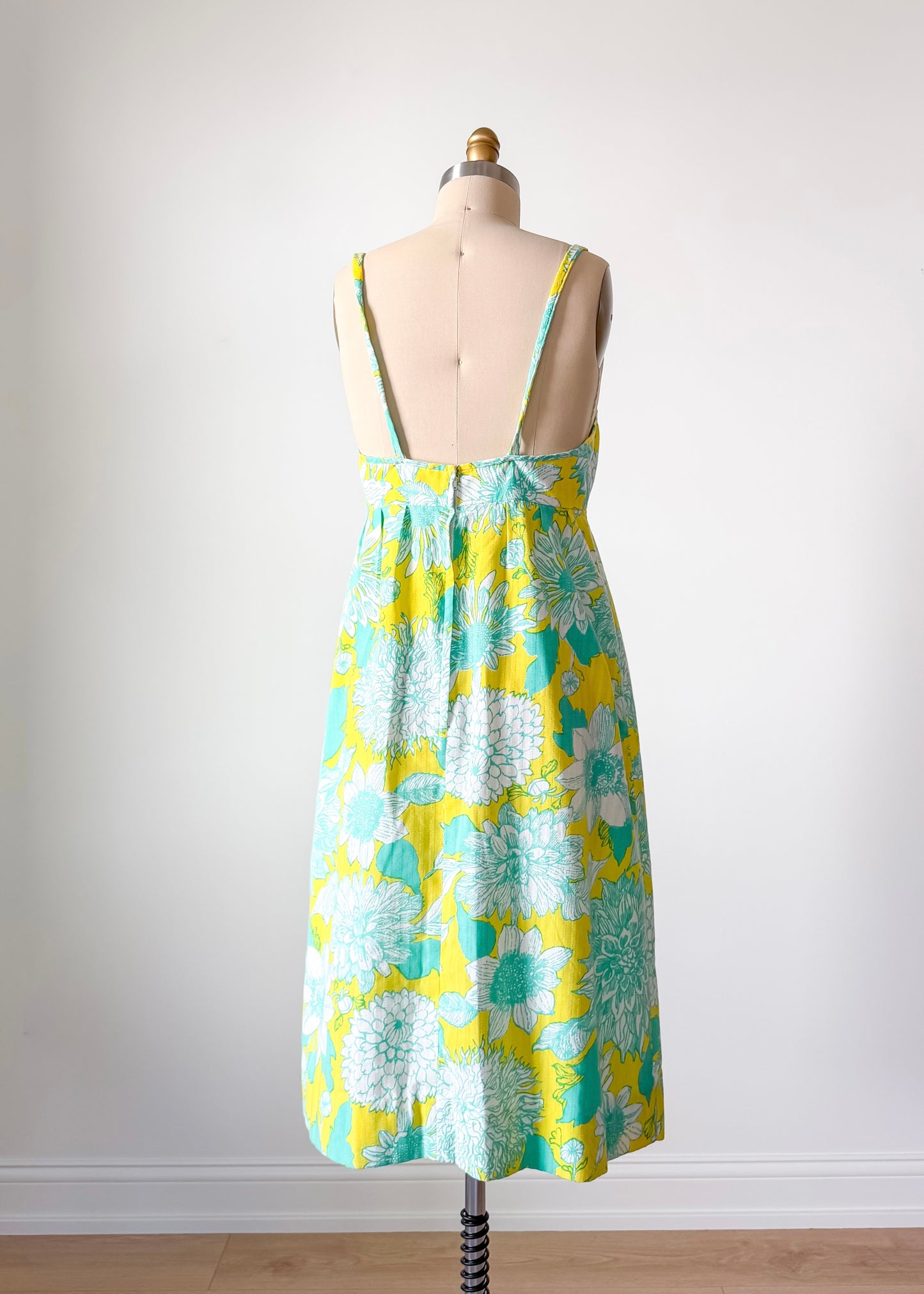 Vintage 60s 70s Lilly Pulitzer Green & Yellow Floral Dress (8 or M)