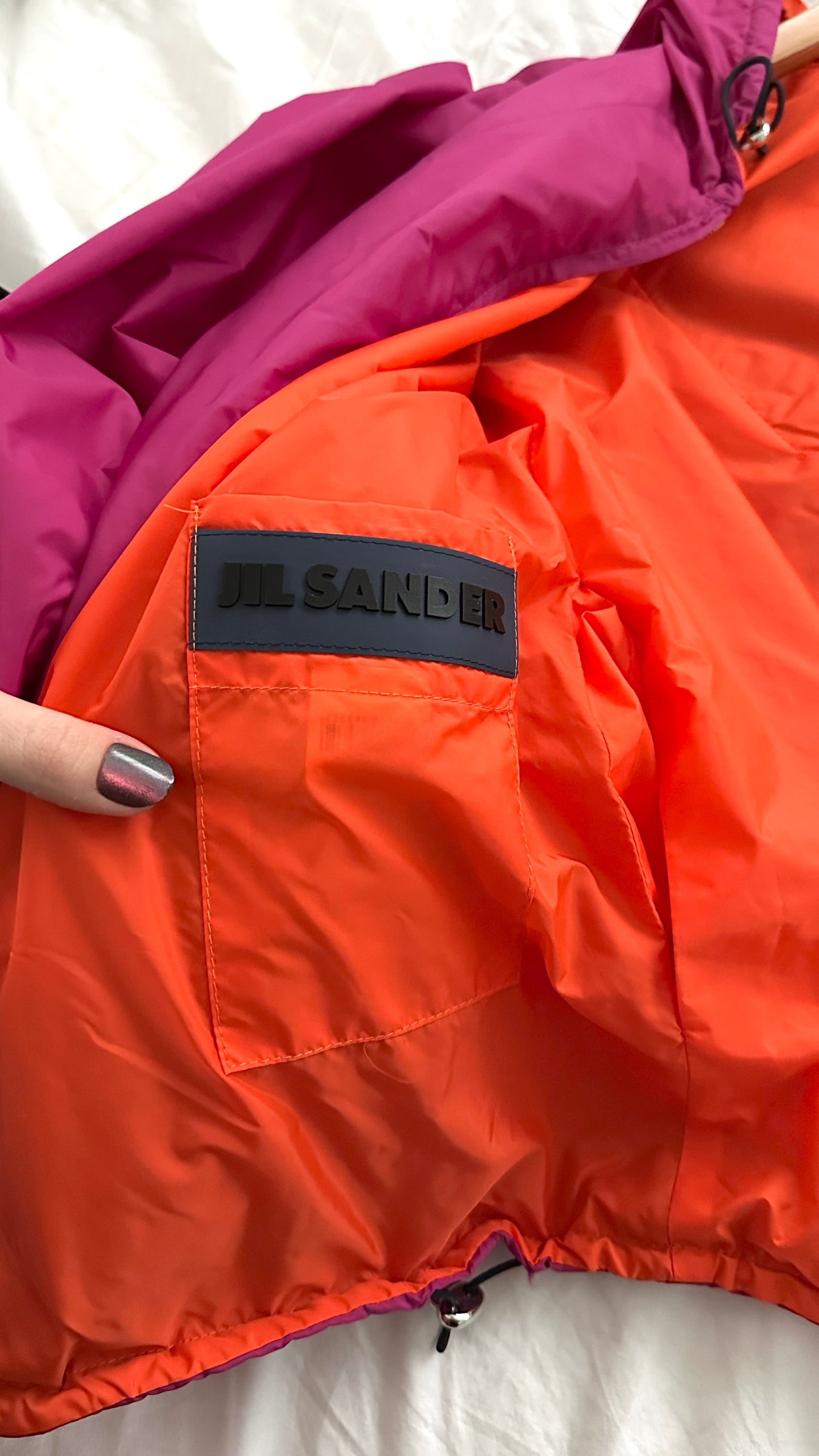 Jil Sander Magenta and Orange Reversible Hooded Wind Breaker Nylon Jacket