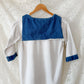 1940s White Nautical Sailor Blouse with Chambray Trim
