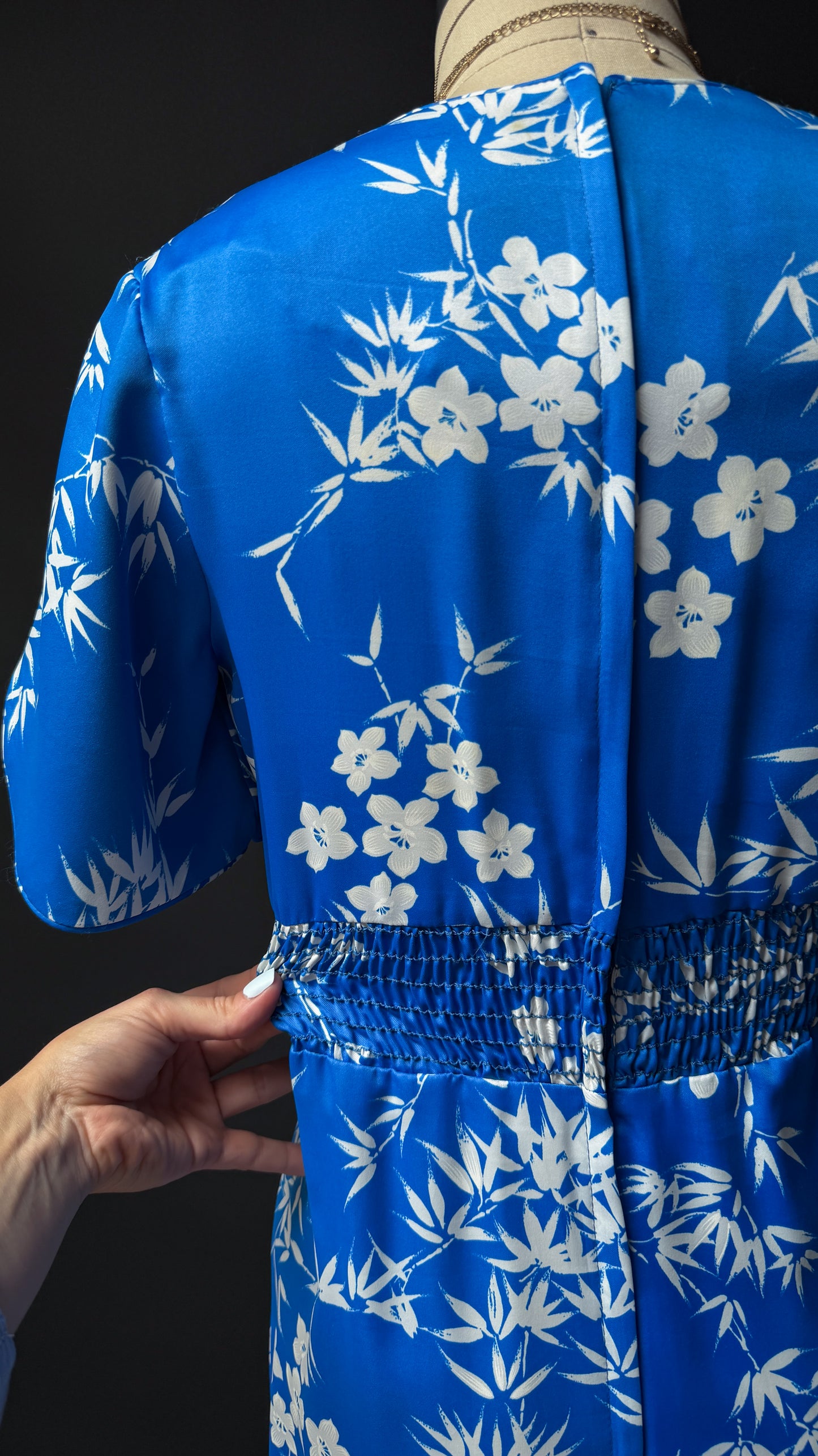 Vintage 70s Liberty House Hawaii Blue Floral Maxi Dress (M)