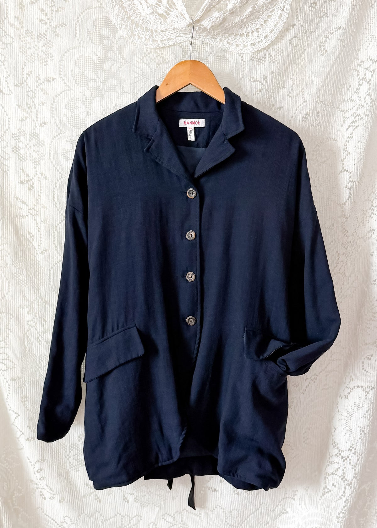 Hannoh Wessel Navy Blue Wool Blend Blazer Jacket with Ribbon Waist (38 F or M)