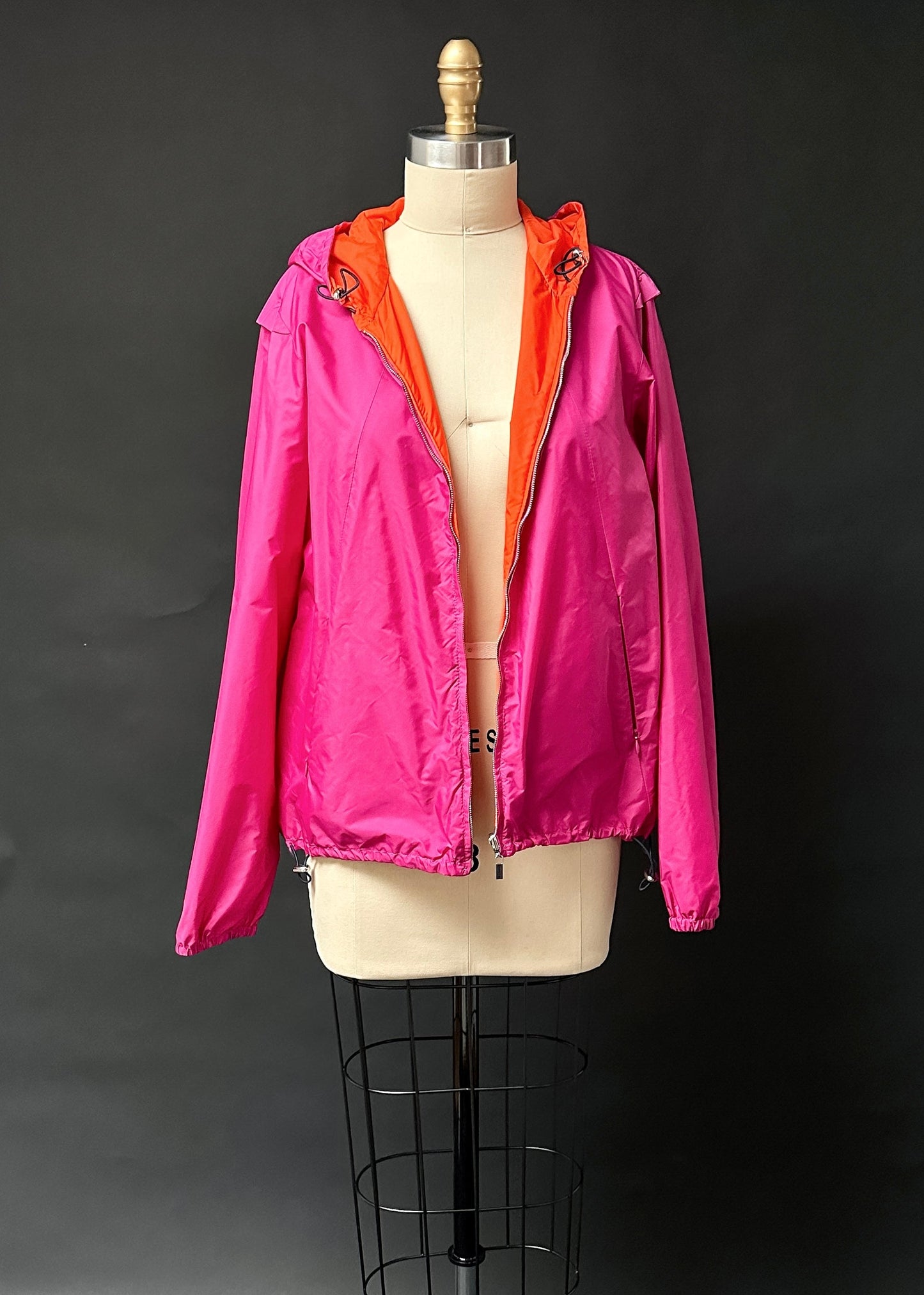 Jil Sander Magenta and Orange Reversible Hooded Wind Breaker Nylon Jacket