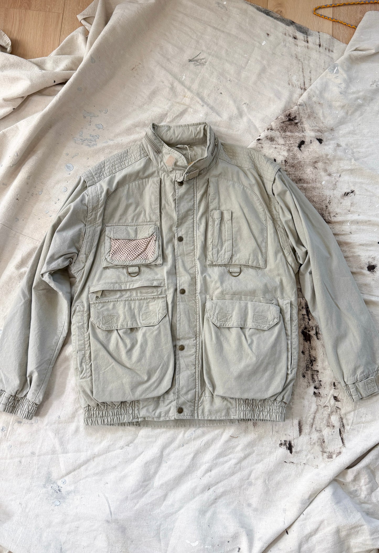 Vintage 90s NEW Eddie Bauer Fishing  Utility Pockets Vest Field Jacket in Birch Khaki