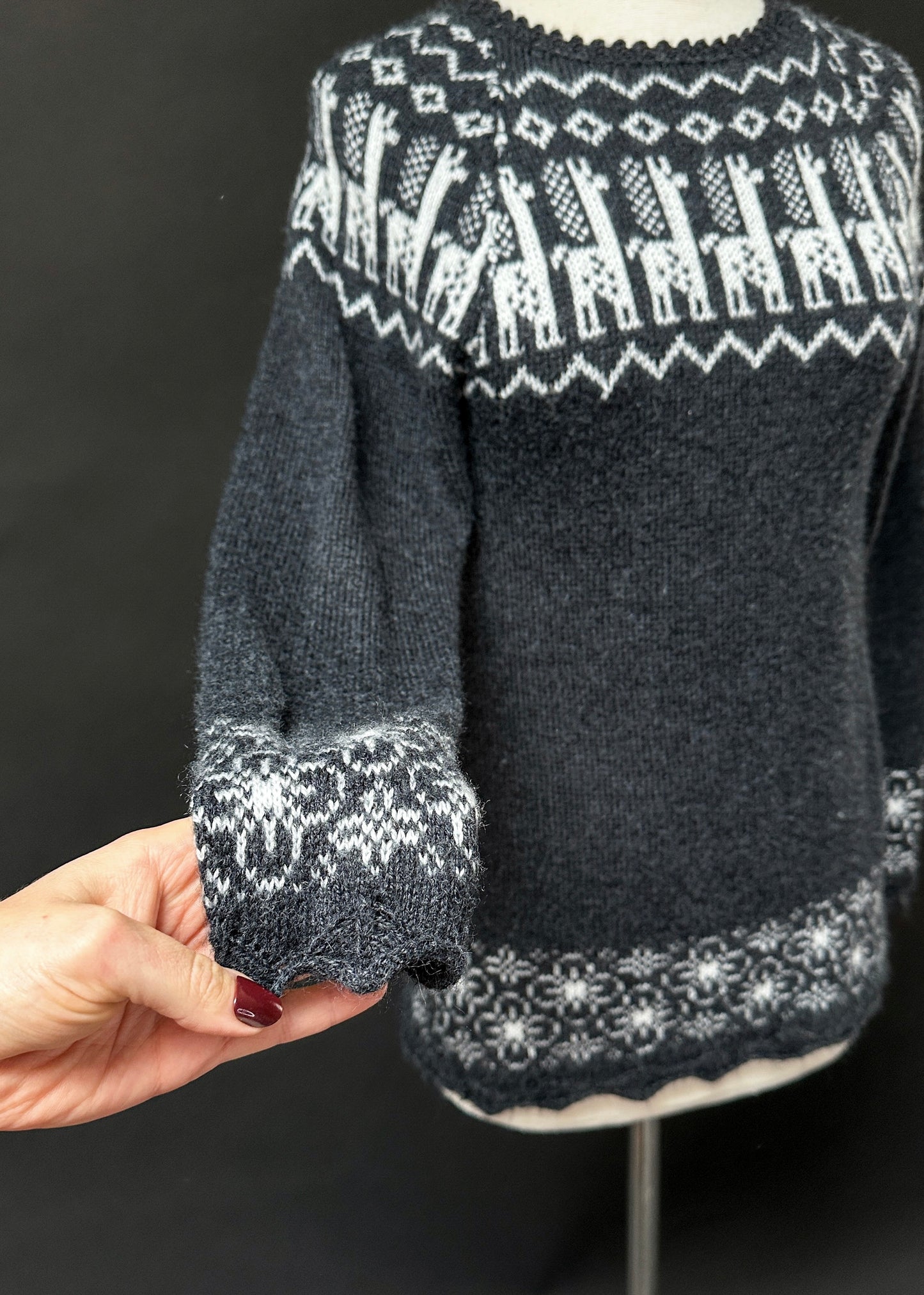 Gray and White Alpaca Knit Sweater (S)