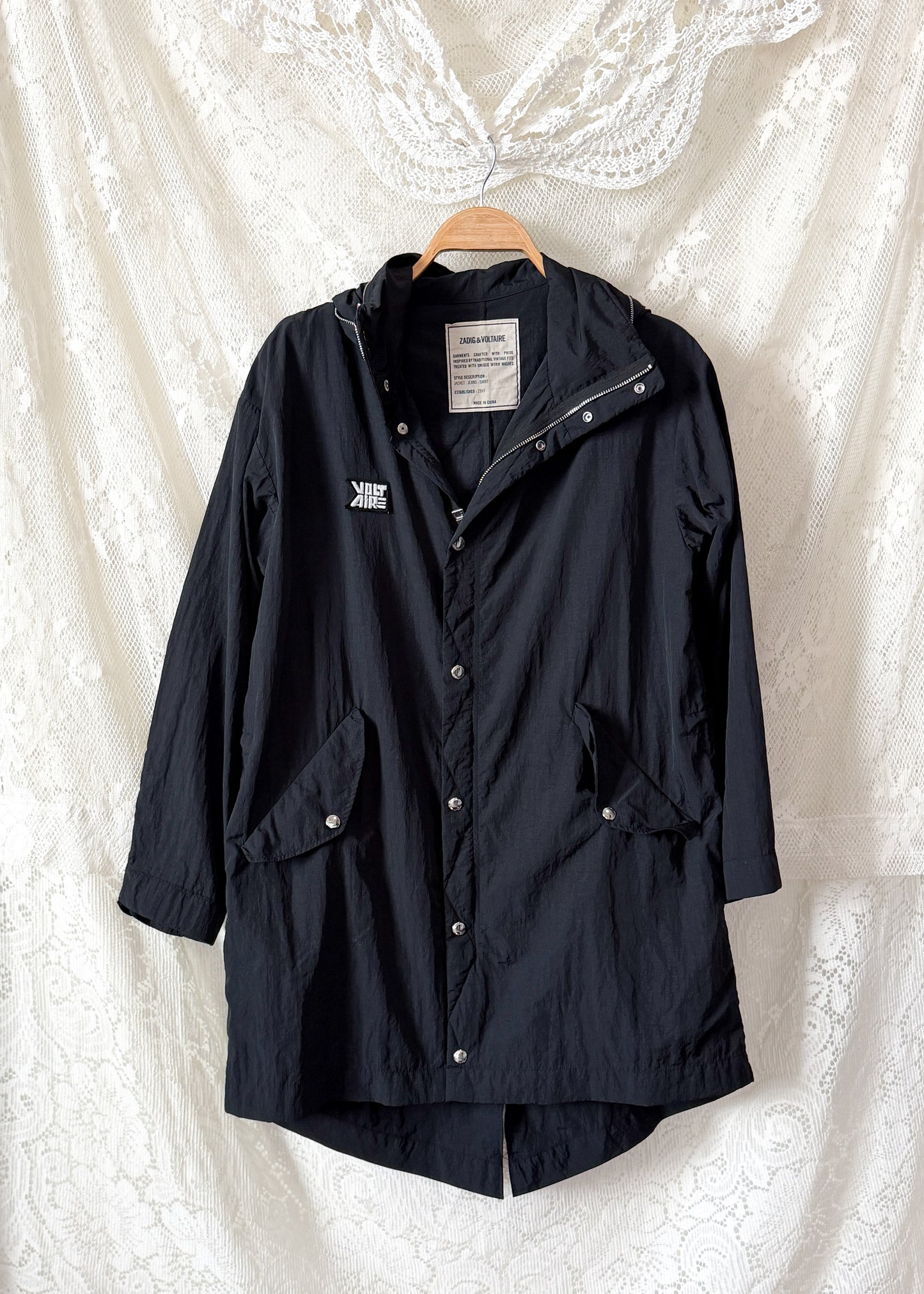 Zadig & Voltaire Black Long Kaze Nylon Parka Jacket