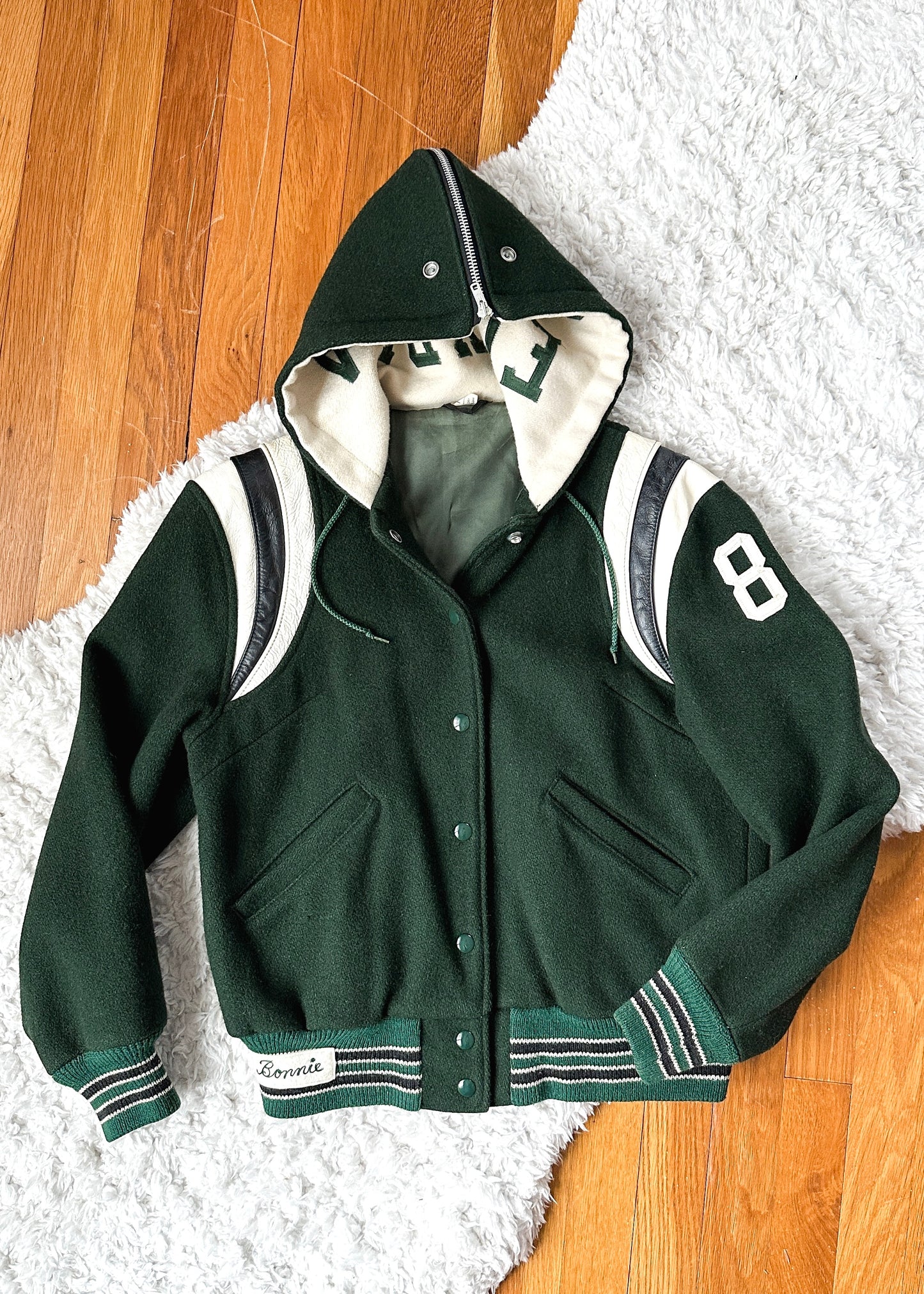 Vintage 70s Elyria Catholic Panthers Green Varsity Lettermen Jacket (S)