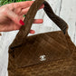 Vintage Chanel Brown Suede Quilted Matelassé Silver Turnlock Tote Purse