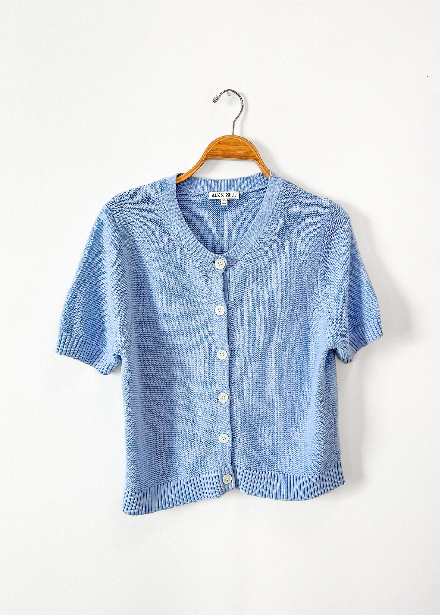 Alex Mill Elle Short Sleeve Knit Cardigan Sweater in Hydranga Blue (XL)