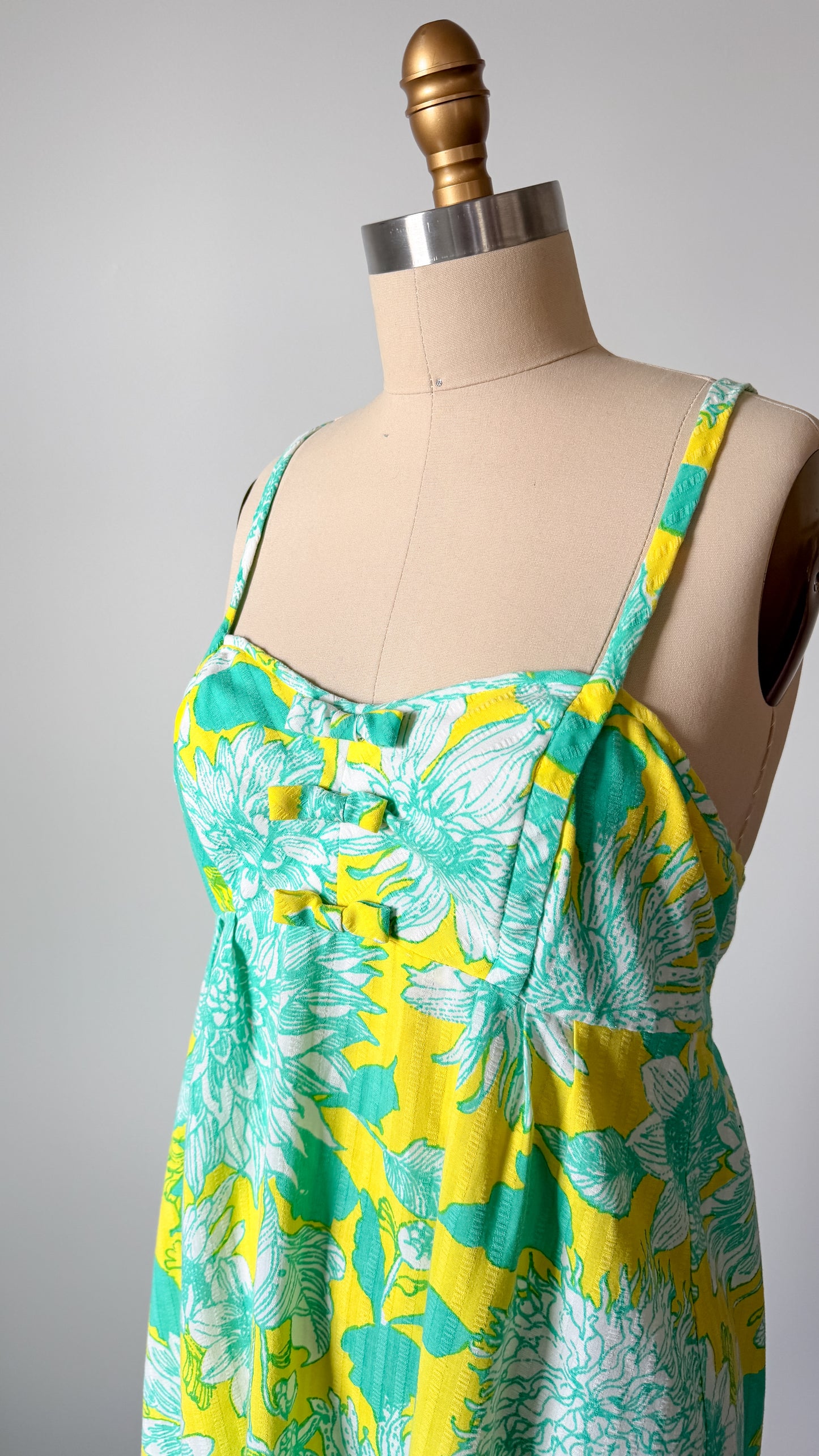 Vintage 60s 70s Lilly Pulitzer Green & Yellow Floral Dress (8 or M)