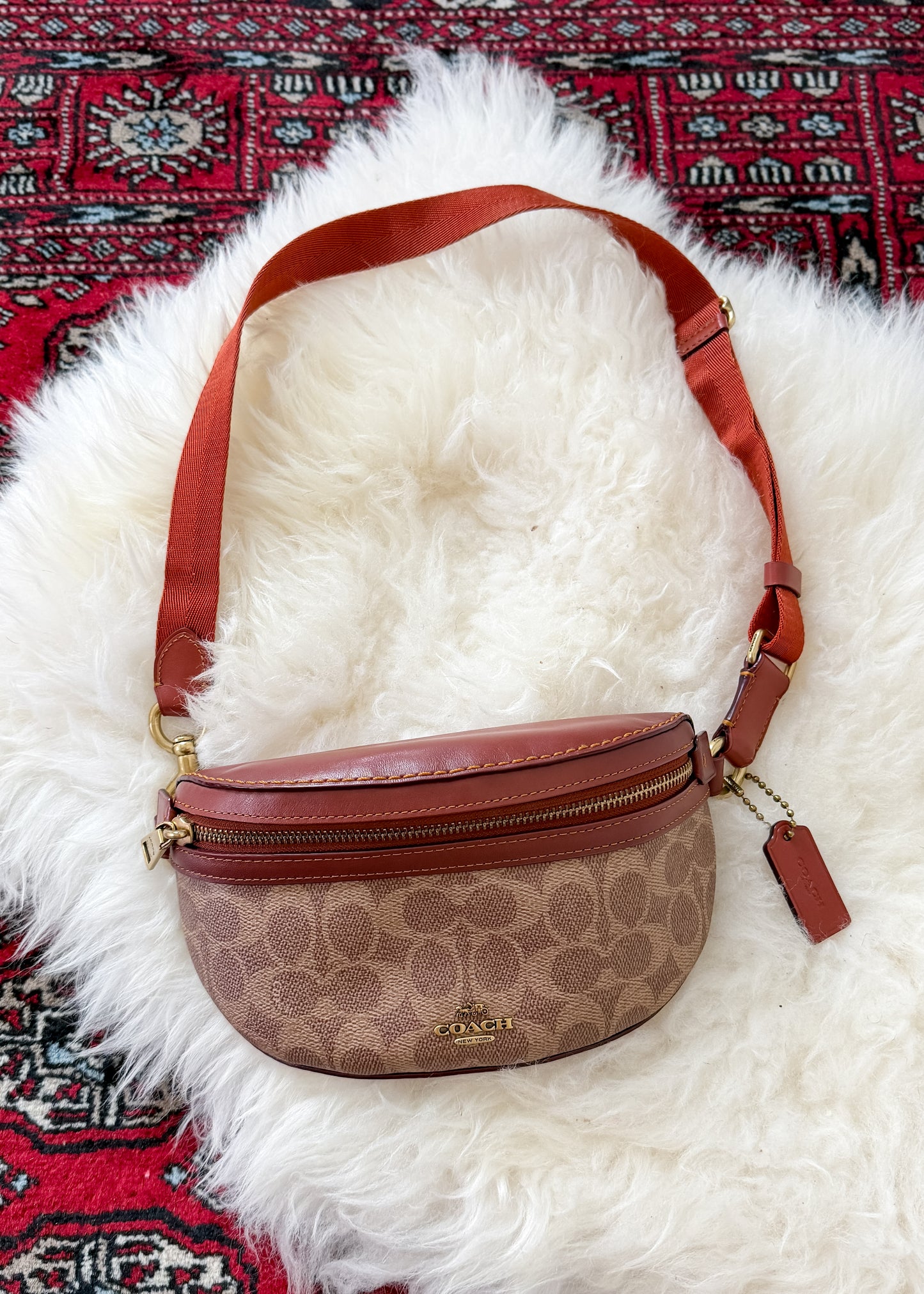 NEW Coach Bethany Belt Bag in Signature Canvas Brown Leather