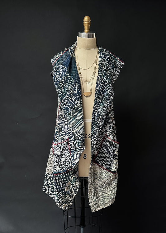 Mieko Mintz Vintage Kantha Cotton Draped Vest