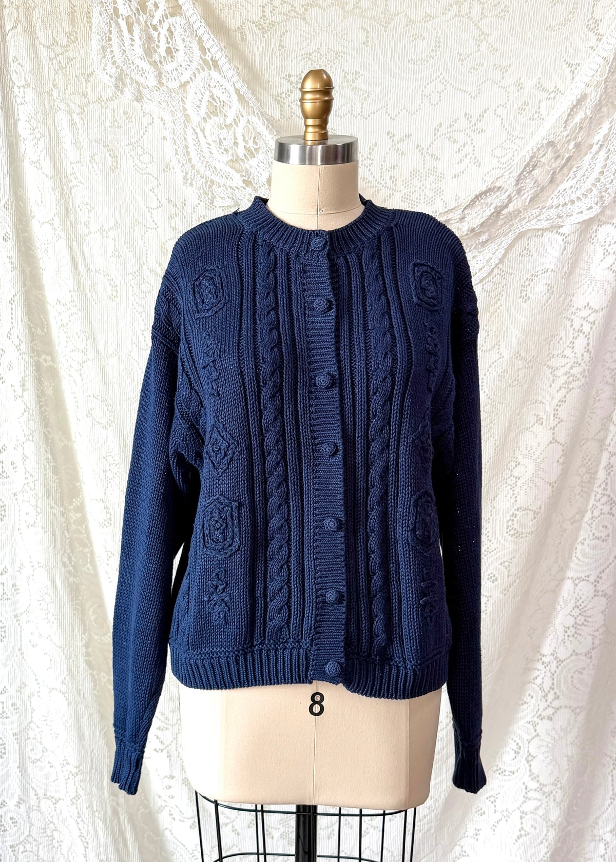 Vintage 90s American Eagle For Her Navy Embroidered Cardigan Sweater (M)