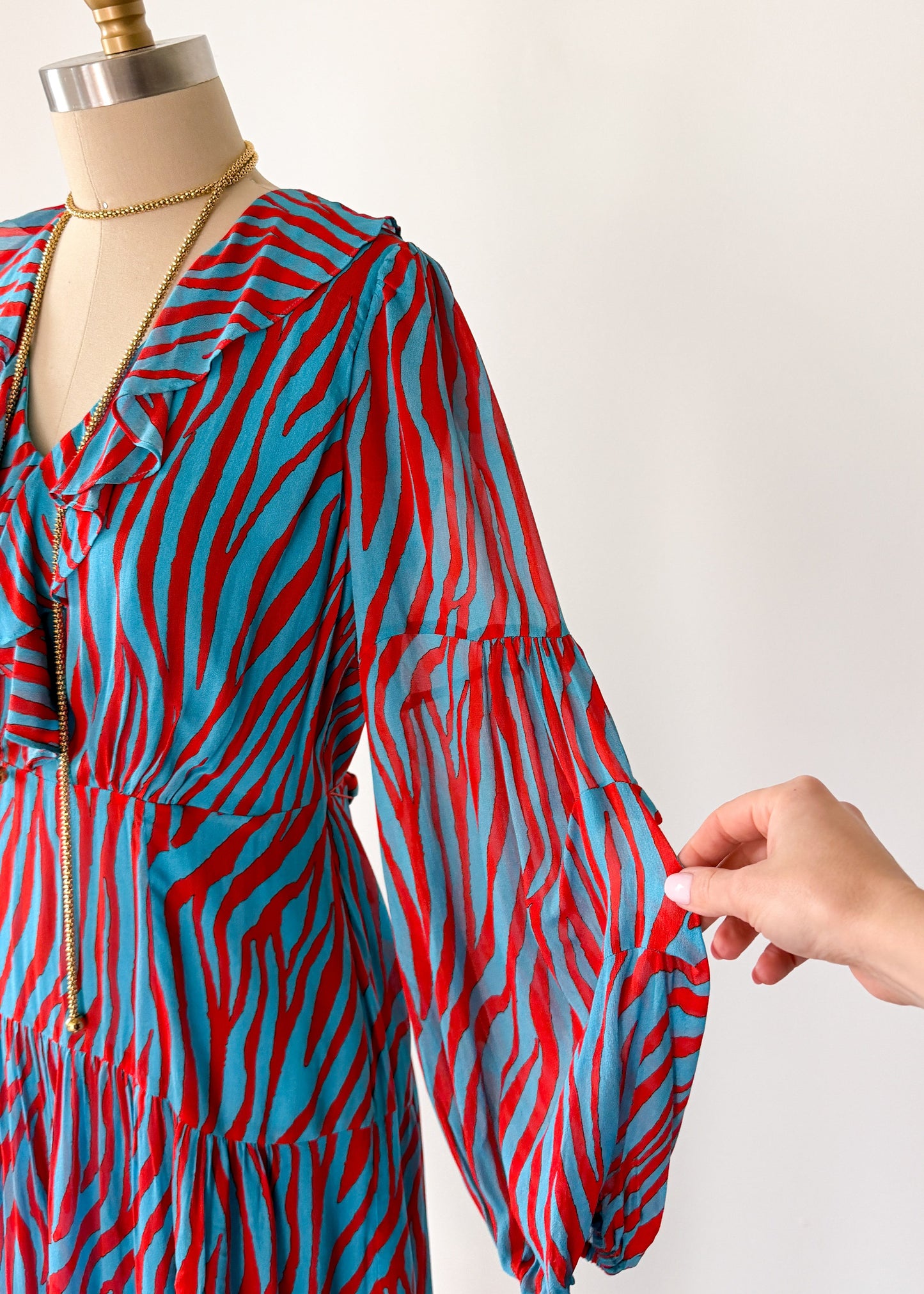 NEW Diane von Furstenberg Jaxon Blue and Red Midi Dress (M)