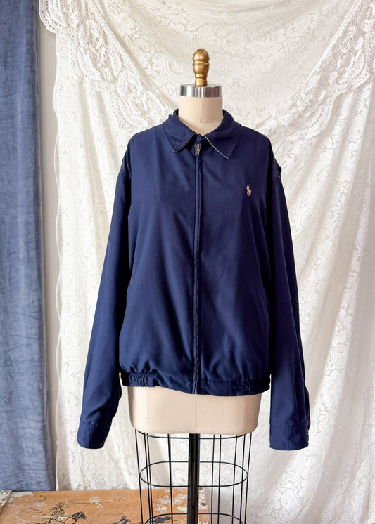 Vintage 90s Polo Ralph Lauren Classic Navy Harrington Jacket Windowpane Lining (L)