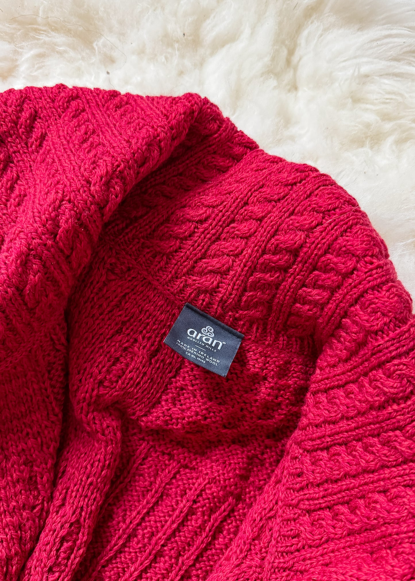 Aran Carraig Donn Irish Cranberry Red 100% Merino Wool Button Knit Sweater