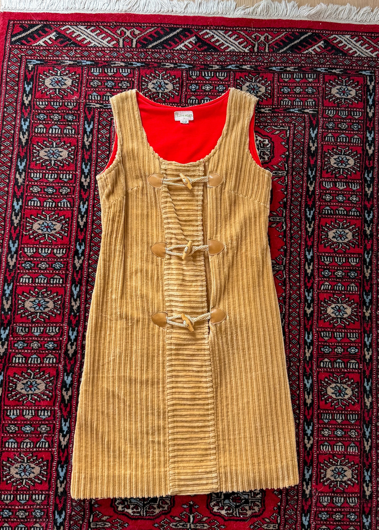 Vintage 70s John Meyer Tan Corduroy Toggle Jumper Dress