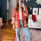 Vintage 70s Orange & Red Marbled Knit Cardigan (S)