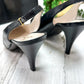 Vintage Chanel Black Leather Cap Toe Slingback Heels (38)